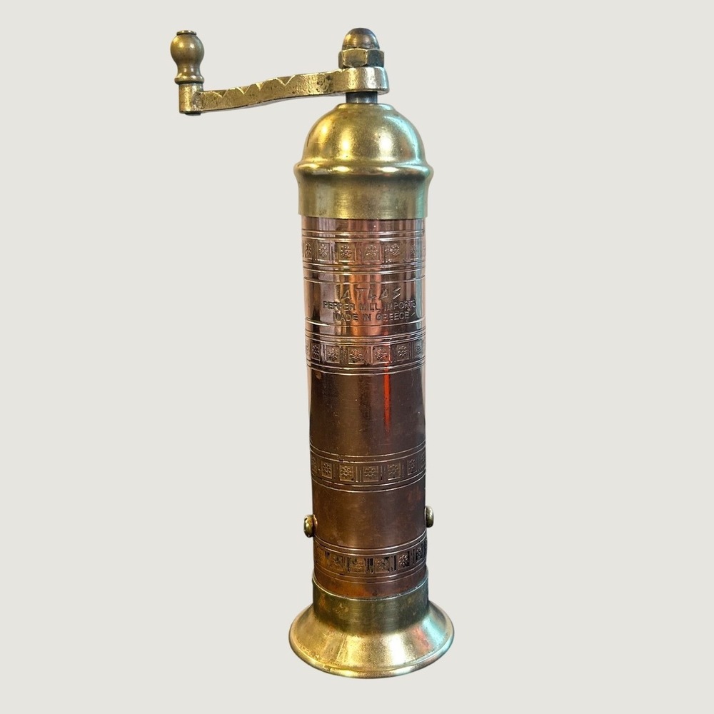 Vintage Atlas imports Copper Brass hand crank Pepper Mill Grinder made in Greece